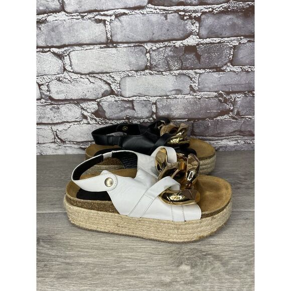 J. W. JW Anderson Chain Black White Leather Espadrille Platform Sandals Women 38 - Picture 8 of 16